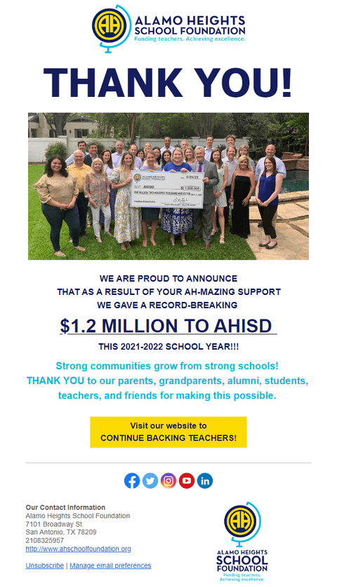 Heights Happenings: $1.2 MILLION TO AHISD! THANK YOU!