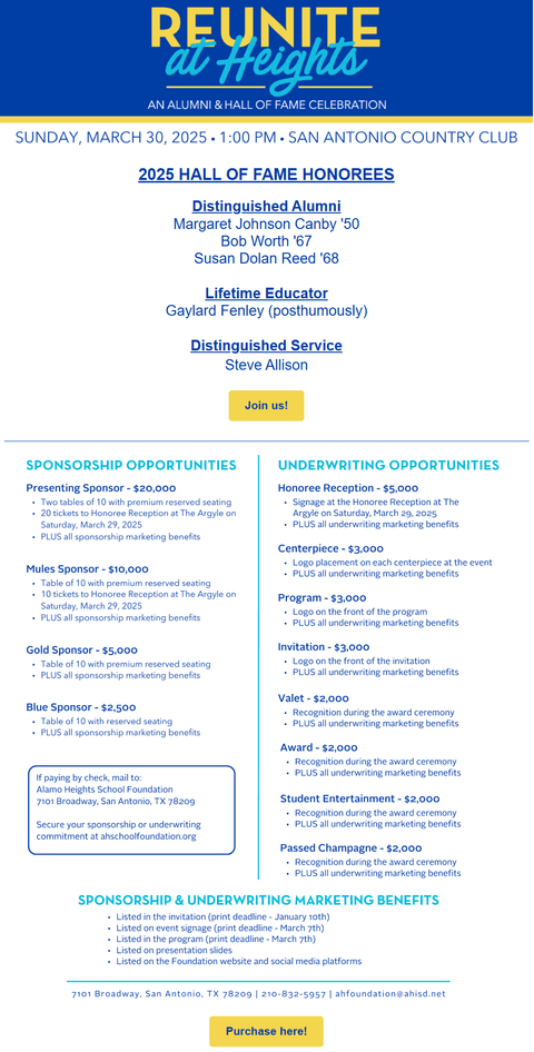 Join us at Reunite at Heights! Sponsorships and Underwriting now available!