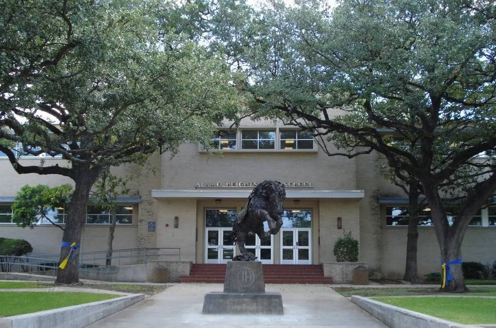 The Mule statue outside Alamo Heights High School