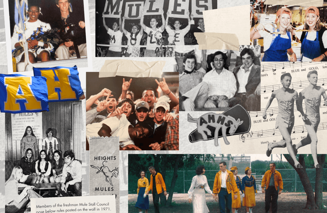 Archive spreads from the Mules Forever alumni magazine