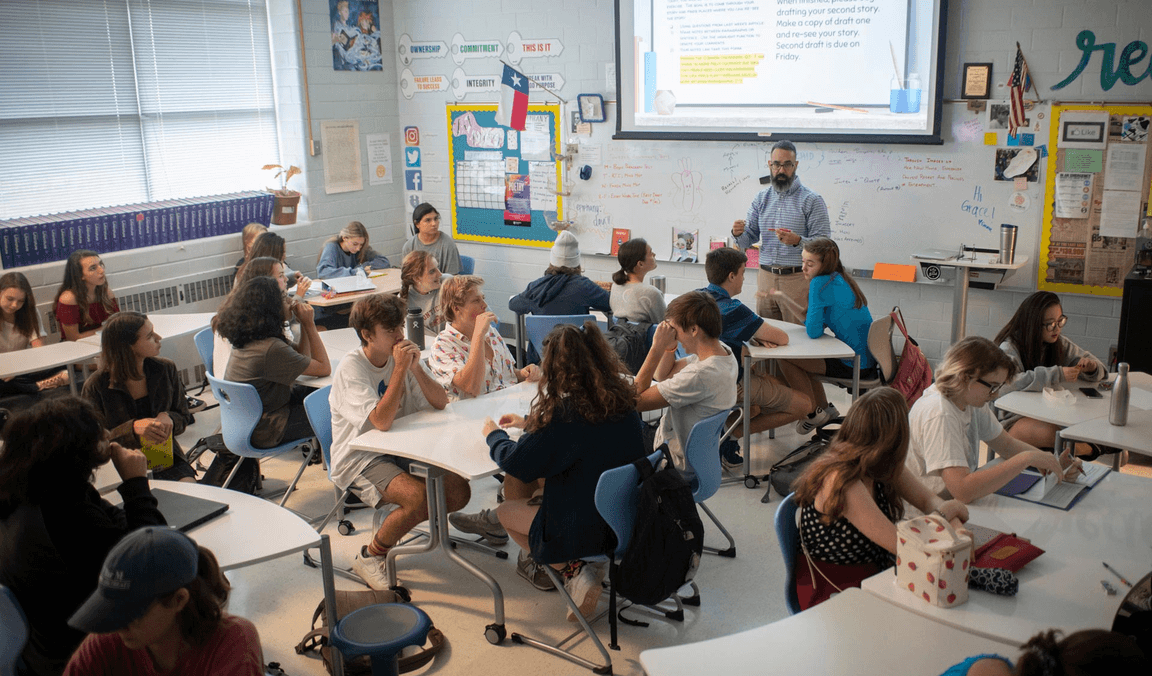 A full classroom of students during a lesson